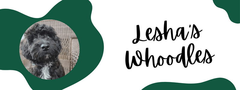 Green and white decorative banner of lesha's whoodles breeder