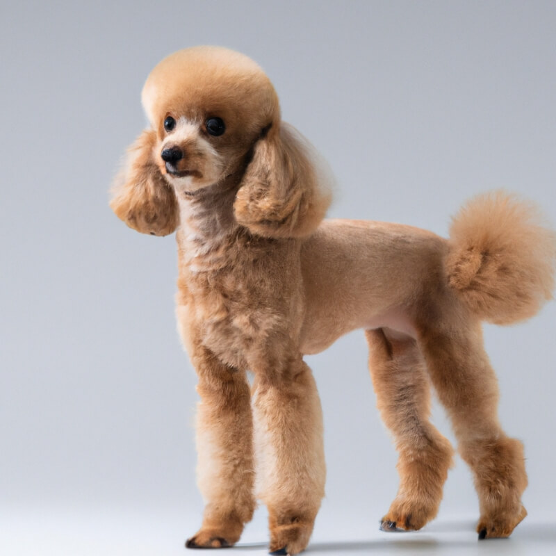 Full body shot of an apricot colored Toy Poodle