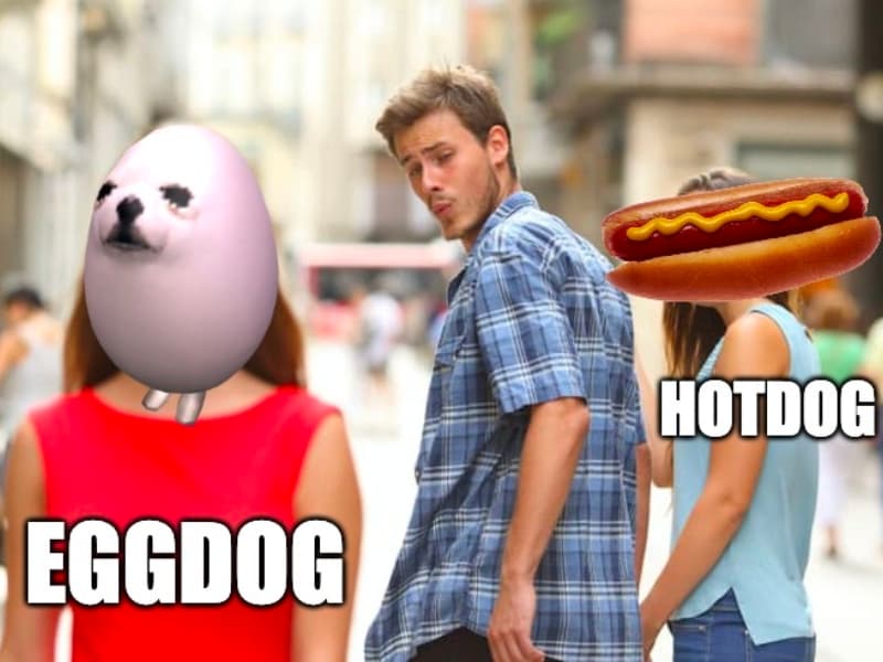 The couple meme with Eggdog.