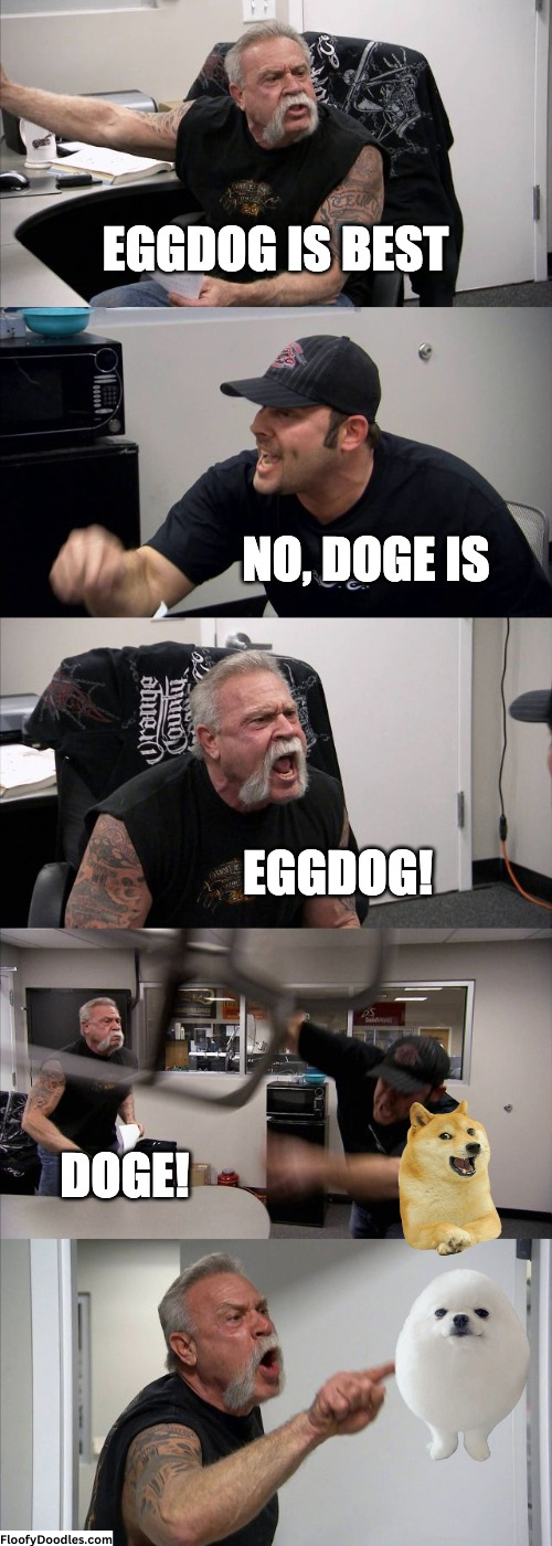 West coast choppers meme making fun of Eggdog vs Doge.