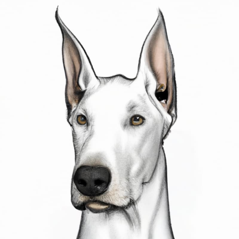 Sketched art of the face of a white Doberman dog.