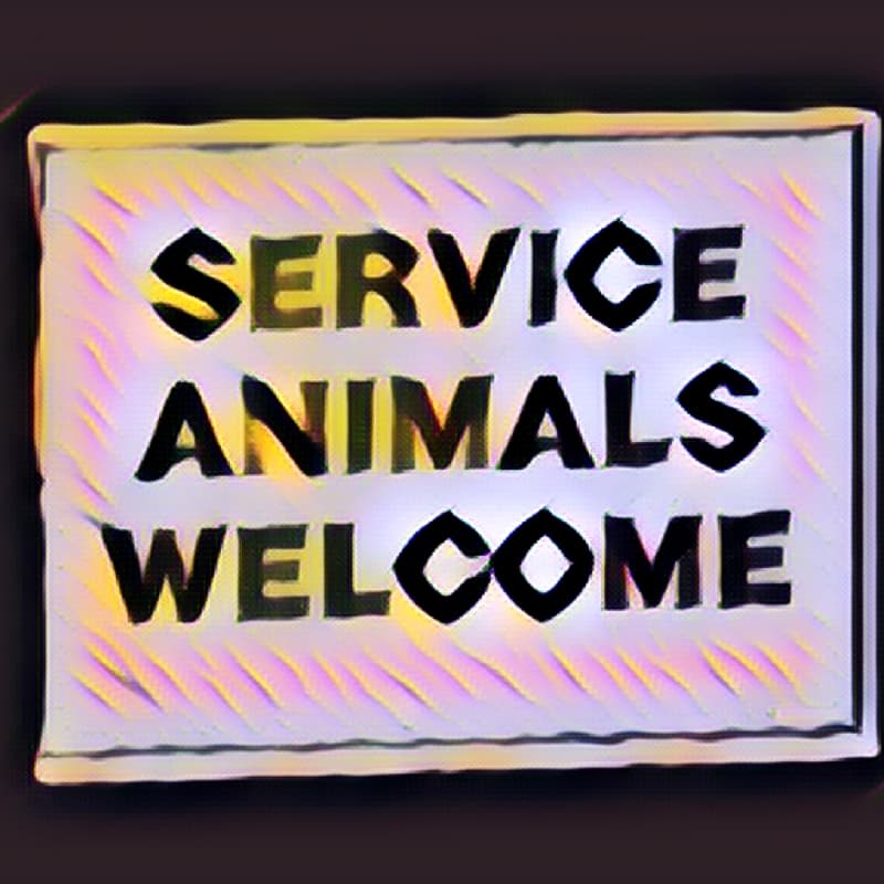 Decorative sign that says "Service Animals Welcome".