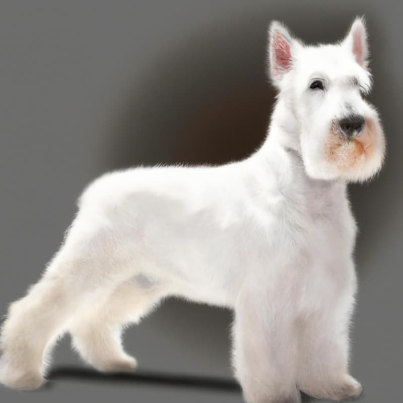 A realistic airbrush painting of a White Giant Schnauzer.