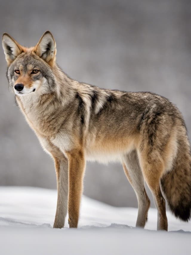 A coyote standing in the snow.