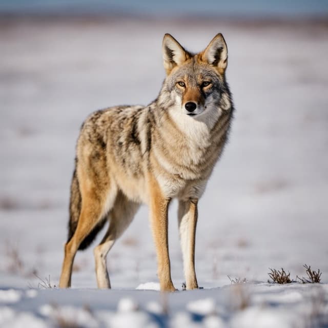 A coyote standing in the snow.